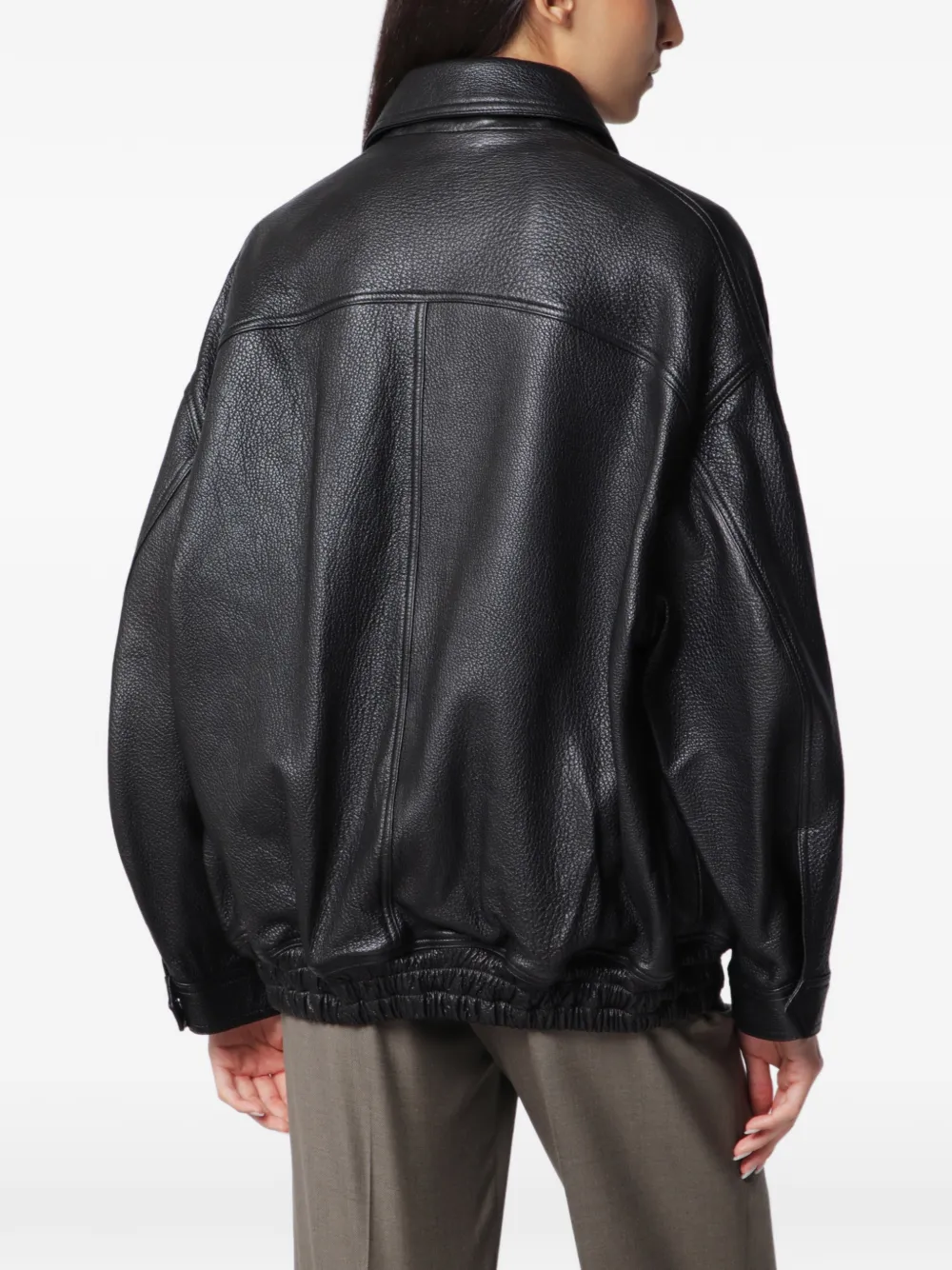 Róhe Collared Grained-leather Jacket in Black, view 3