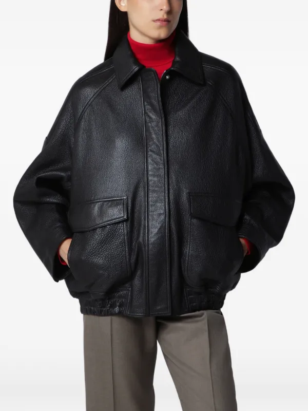 Róhe Collared Grained-leather Jacket in Black