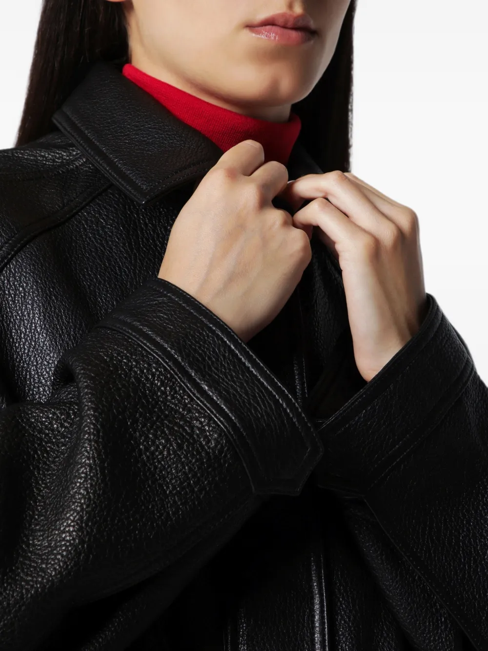 Róhe Collared Grained-leather Jacket in Black, view 4