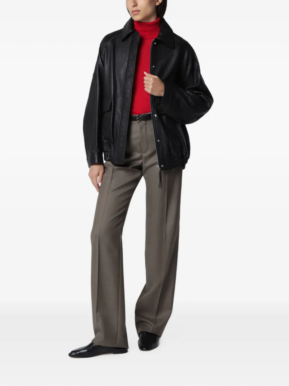 Róhe Collared Grained-leather Jacket in Black, view 2