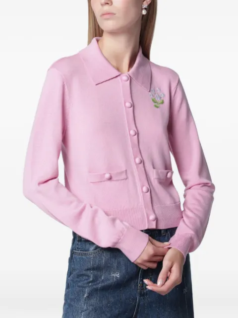 Self-Portrait flower-embroidered knit cardigan