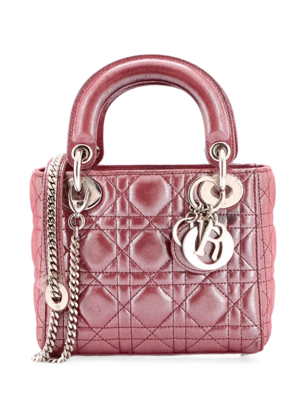 Christian Dior Pre-Owned Lady Dior Chain Bag Cannage Quilt Iridescent Leather Mini satchel - Rosa