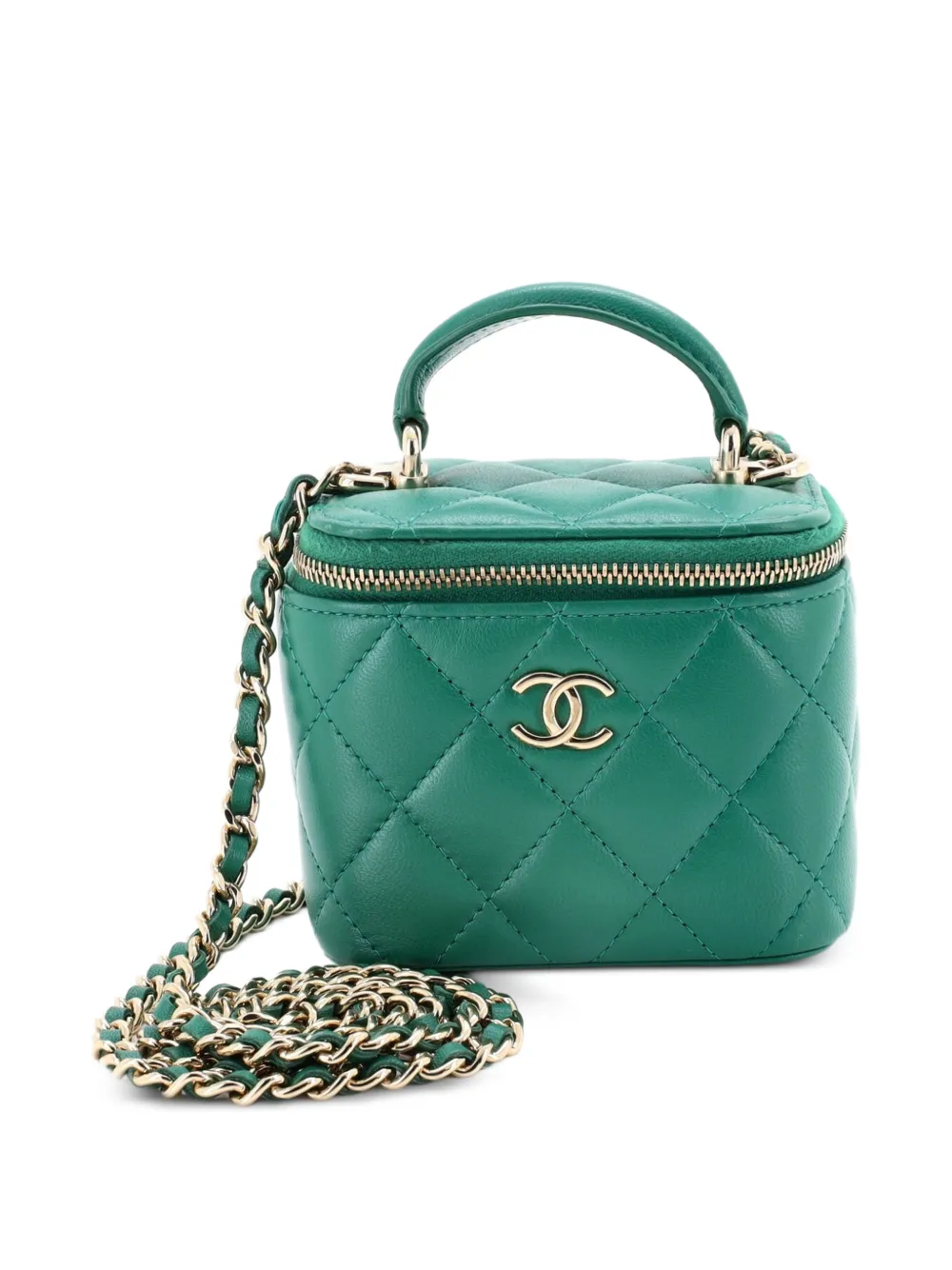 CHANEL Pre-Owned Classic Top Handle Vanity Case with Chain Quilted Lambskin Mini crossbody bag - Green