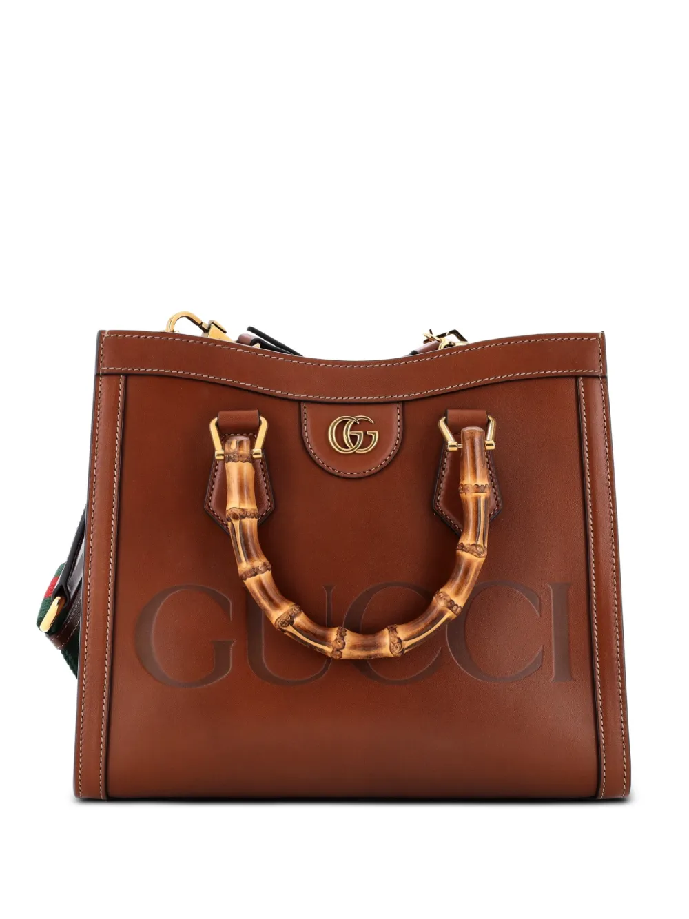 Gucci Pre-Owned Diana NM Logo Bamboo Handle Tote Embossed Leather Small shoulder bag - Brown