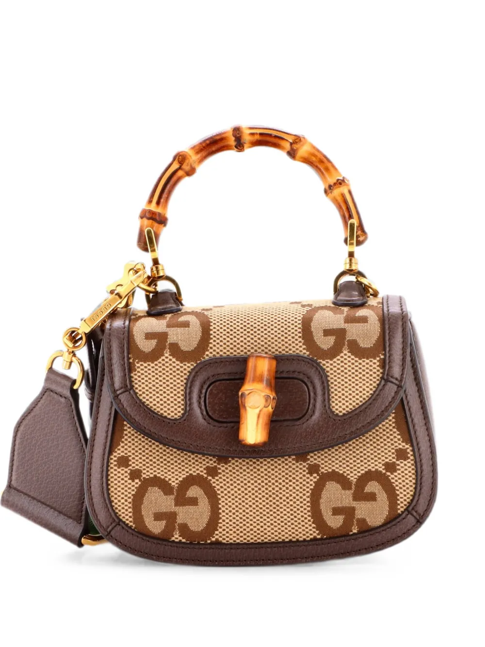 Gucci Pre-Owned Bamboo 1947 Top Handle Bag Jumbo GG Canvas Mini crossbody bag - Marrone
