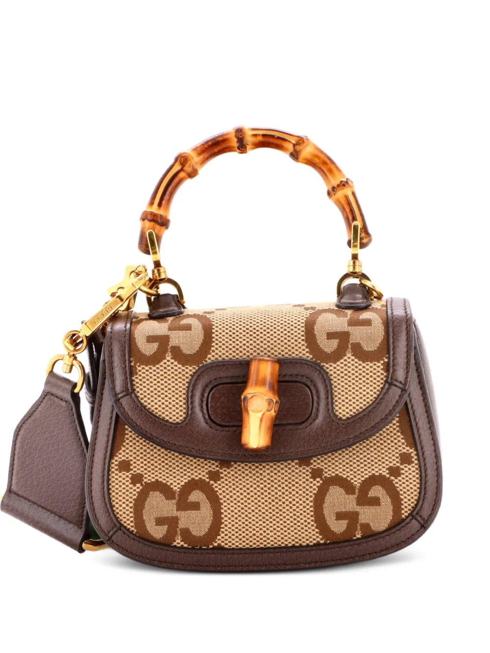Gucci Pre-Owned Bamboo 1947 Top Handle Bag Jumbo GG Canvas Mini crossbody bag - Marrone
