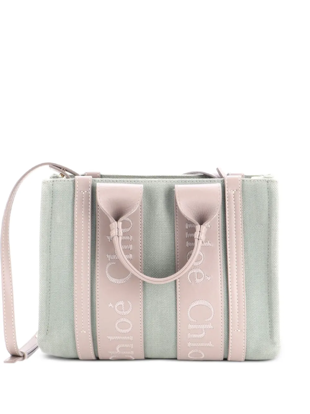 Chloé Pre-Owned Borsa tote Woody piccola convertibile in pelle e lino - Grigio