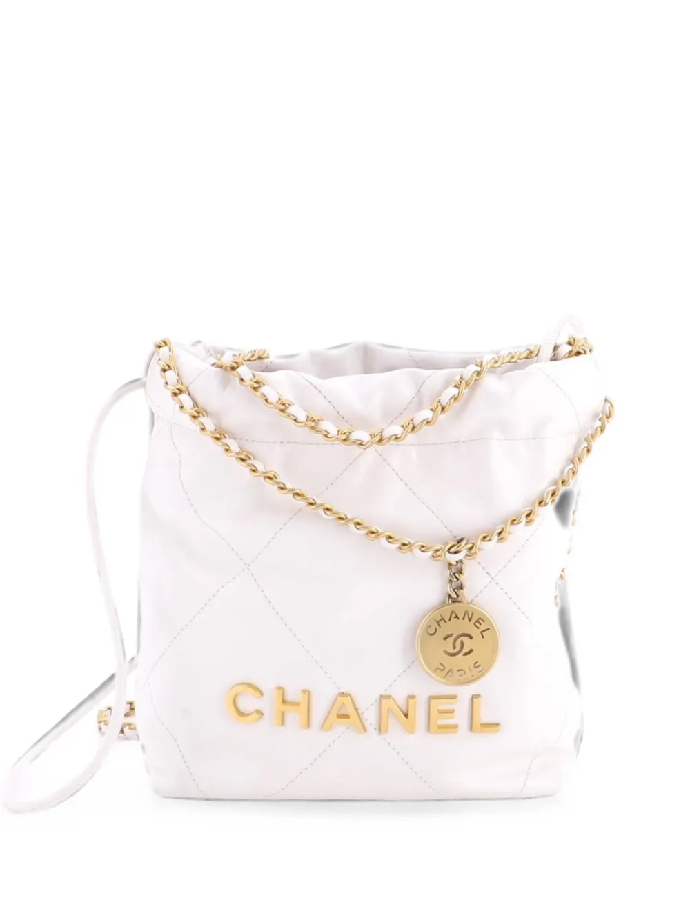 CHANEL Pre-Owned 22 Chain Hobo Quilted Calfskin Mini crossbody bag - Bianco