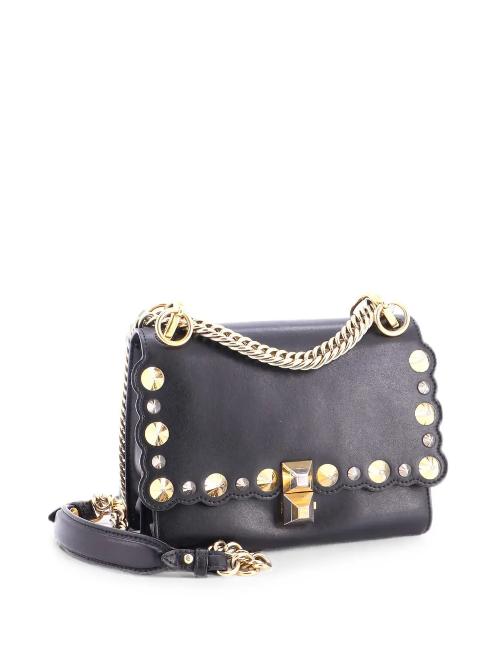 Fendi Pre-owned Kan I Bag Studded Leather Small Shoulder Bag in Black, view 3