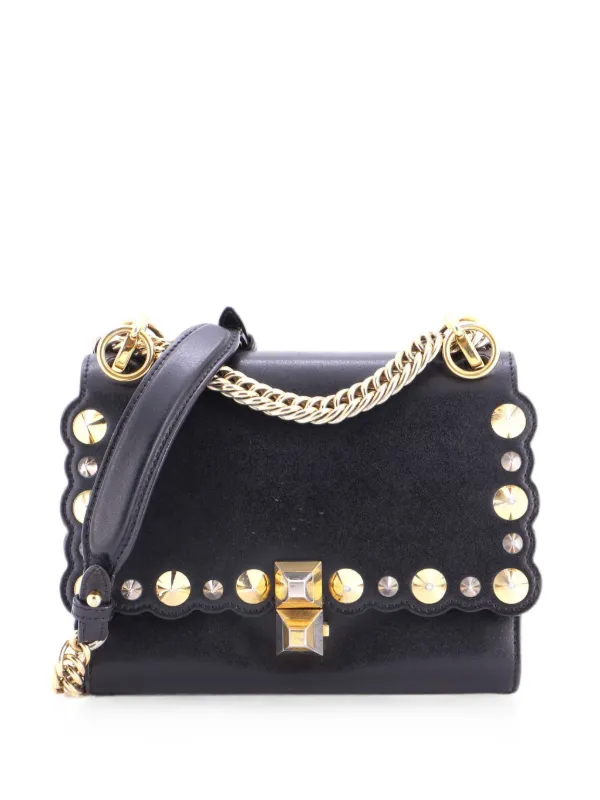 Fendi Pre-owned Kan I Bag Studded Leather Small Shoulder Bag in Black