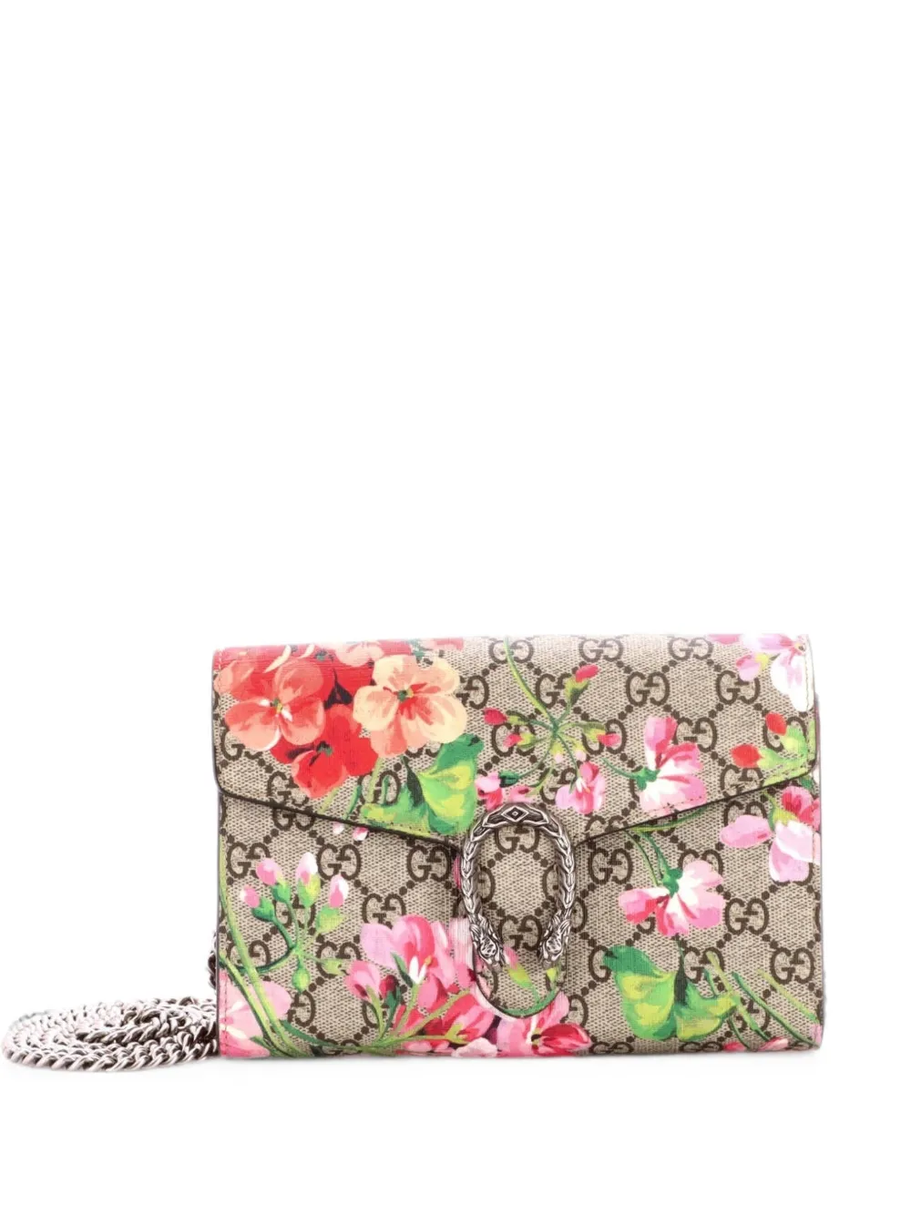 Gucci Pre-Owned Dionysus Chain Wallet Blooms Print GG Coated Canvas Small crossbody bag - Marrone
