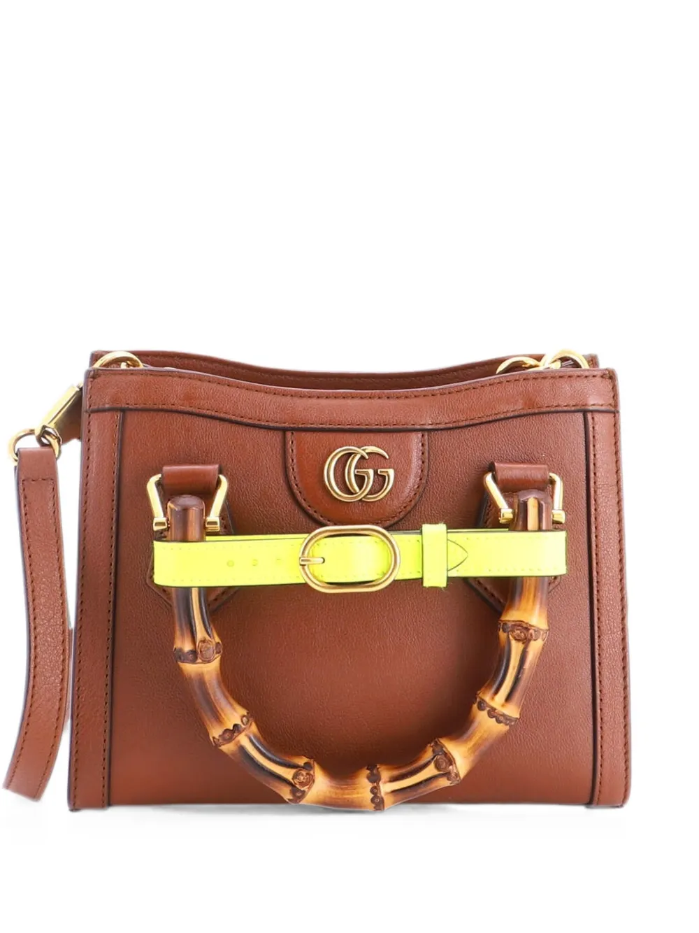 Pre-owned Gucci Diana Nm Bamboo Handle Tote Leather Mini Crossbody Bag In Brown