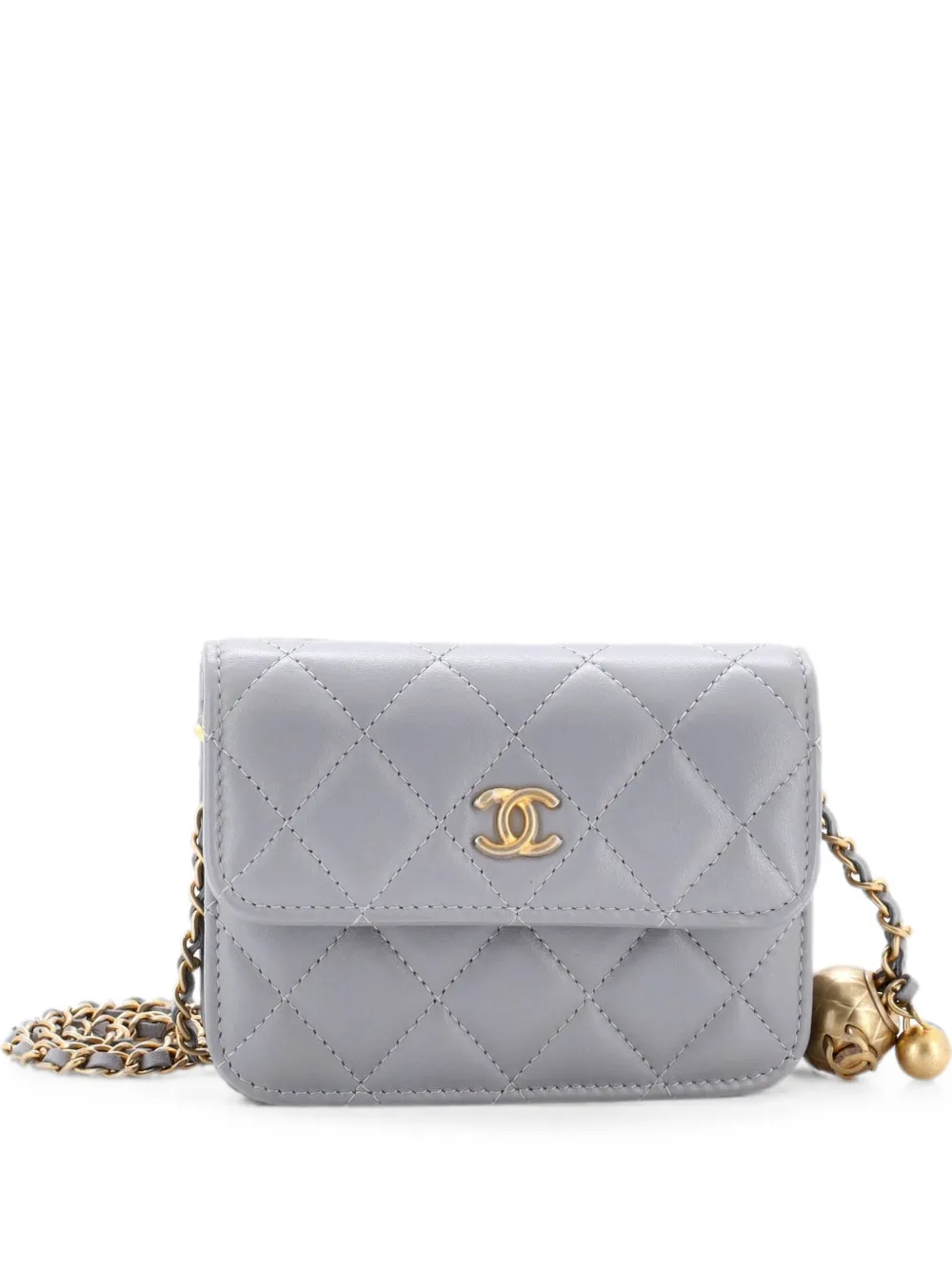 CHANEL Pre-Owned Pearl Crush Flap Clutch with Chain Quilted Lambskin Mini crossbody bag - Grigio