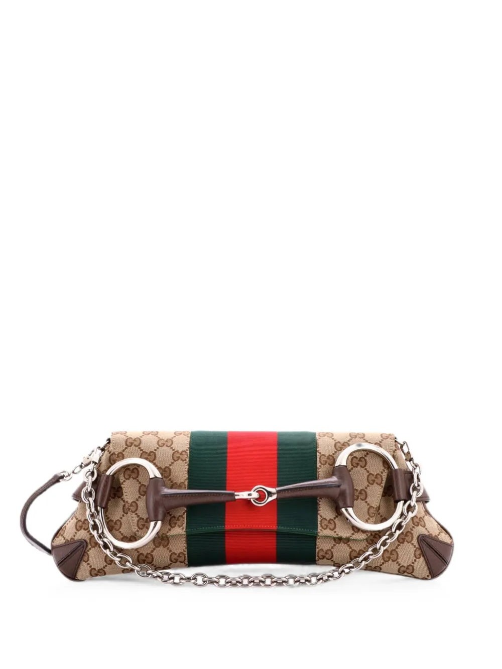 Gucci Pre-Owned Horsebit NM Web Chain Clutch GG Canvas Medium shoulder bag - Marrone