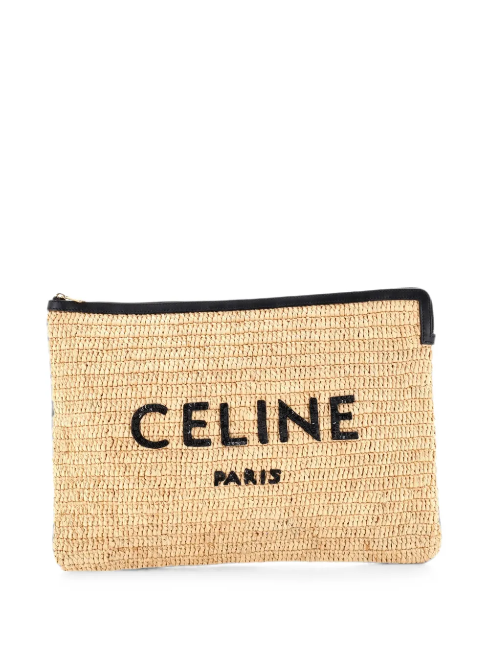 Celine Pre-Owned Logo Zip Raffia with Sequins Large pouch - Toni neutri