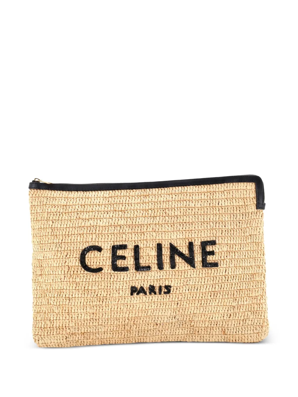 Celine Pre-Owned Logo Zip Raffia with Sequins Large pouch - Neutrals
