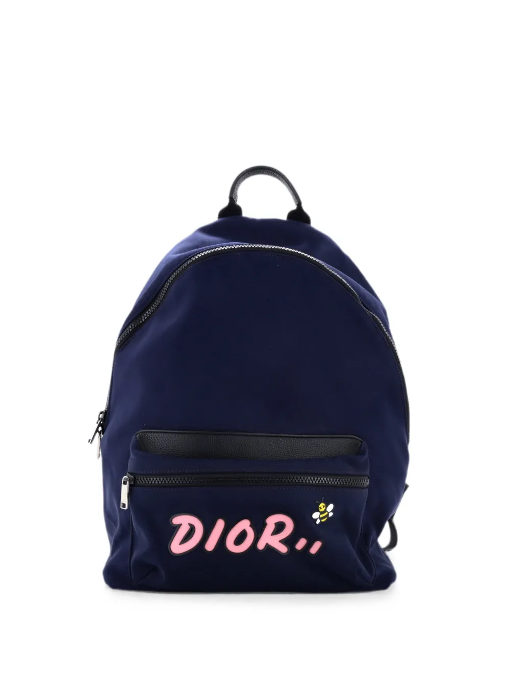 Pre-owned Dior Kaws Bee Rider Nylon With Applique Large Backpack In Blue