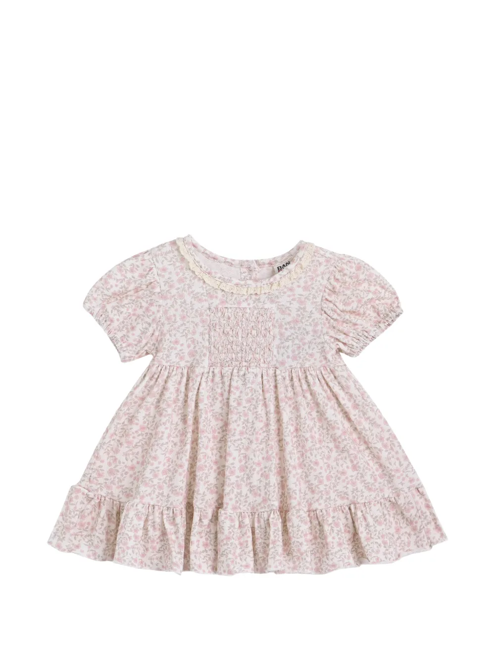 andBlue floral-print smocked dress - Neutrals