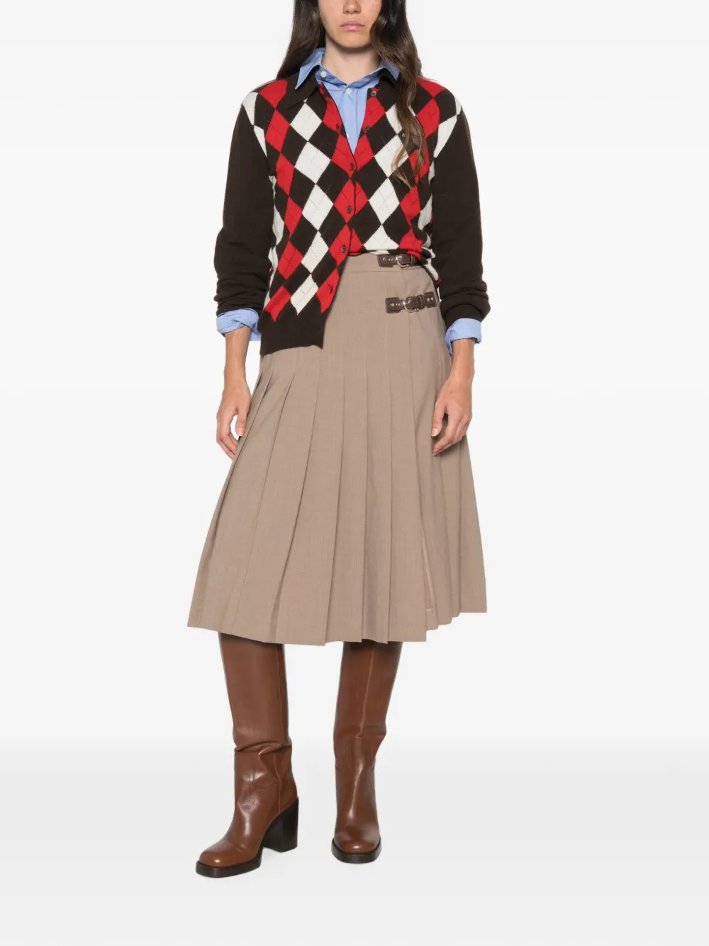 Maje buckle-detail midi pleated skirt Beige