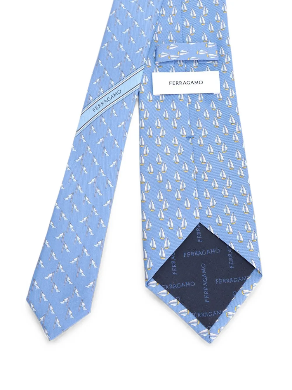 Ferragamo Stropdas met zeilbootprint Blauw