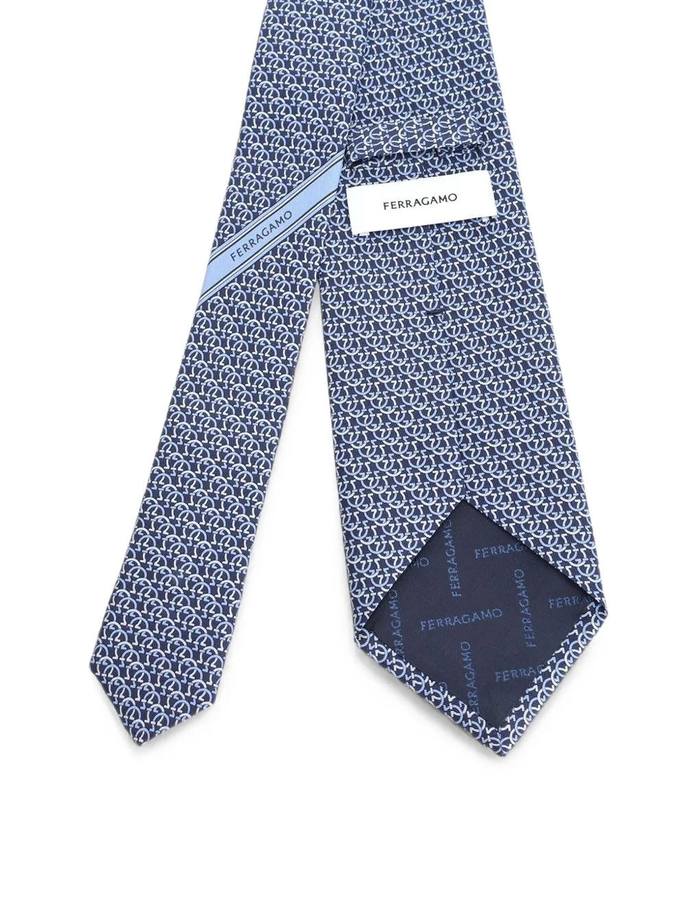 Ferragamo Zijden stropdas met Gancini-print Blauw