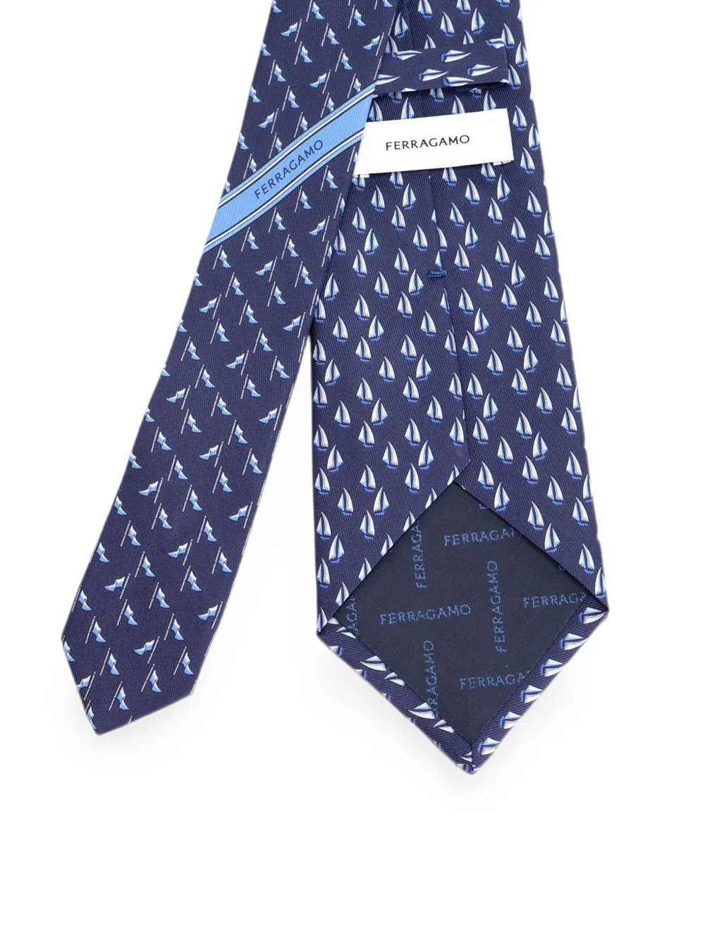 Ferragamo Stropdas met zeilbootprint Blauw