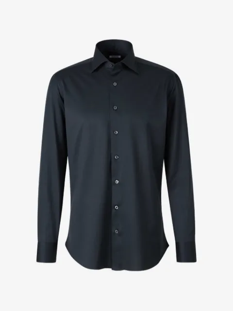 Fray spread-collar button-up shirt