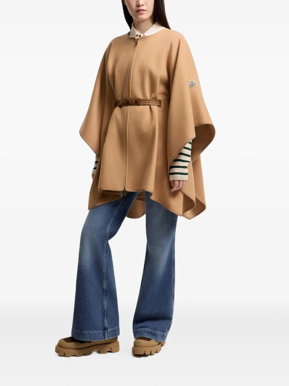 Moncler Cape met capuchon en ceintuur Beige