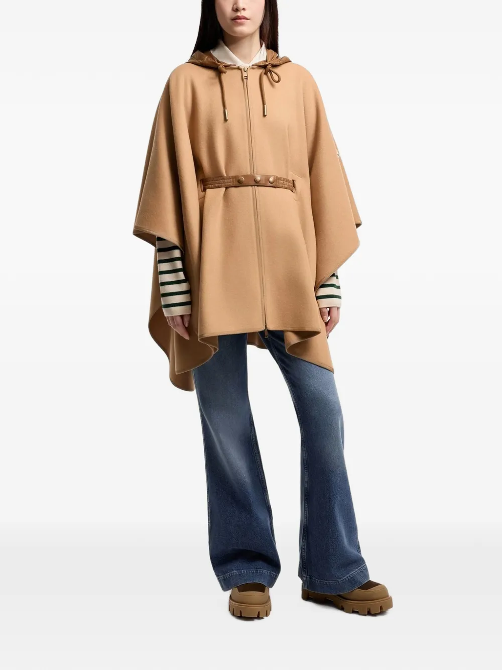 Moncler Cape met capuchon en ceintuur Beige