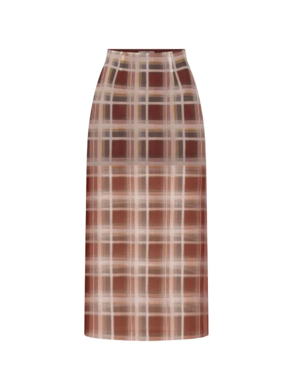 Frame Plaid Organza Maxi Skirt in Red
