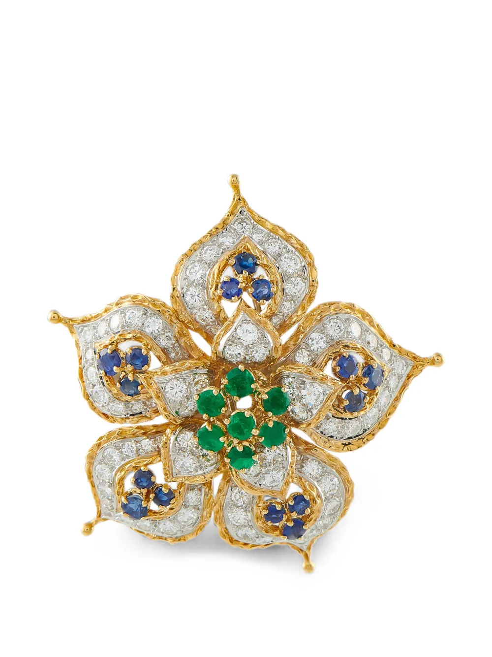 LB Exclusive diamond emerald and sapphire brooch - Gold