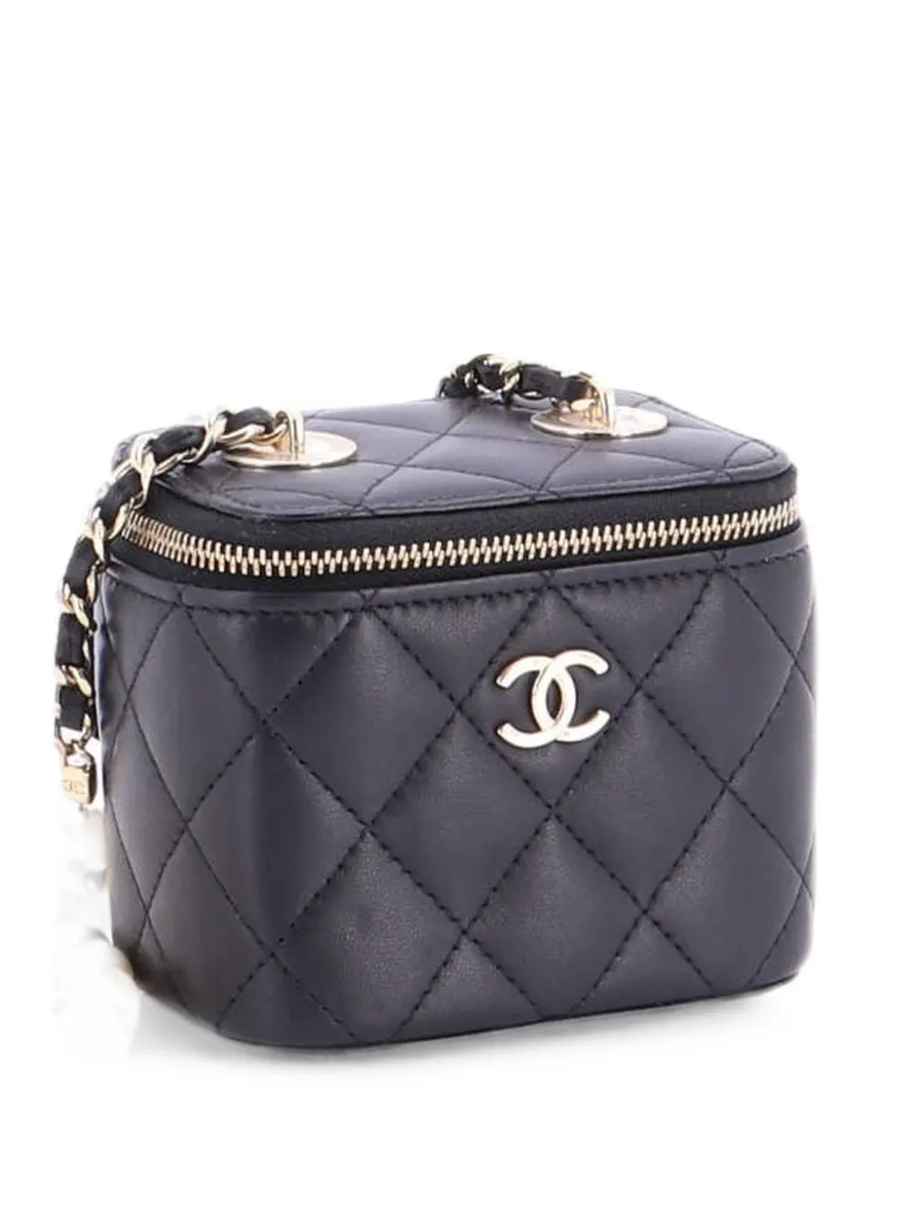 CHANEL Pre-Owned Vanity Case with Pearl Chain Quilted Lambskin Mini clutch bag - Nero