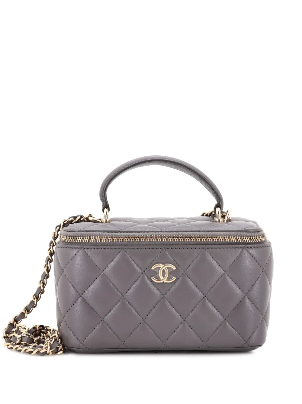 CHANEL Pre-Owned Classic Top Handle Vanity Case with Chain Quilted Lambskin Small crossbody bag - Grey