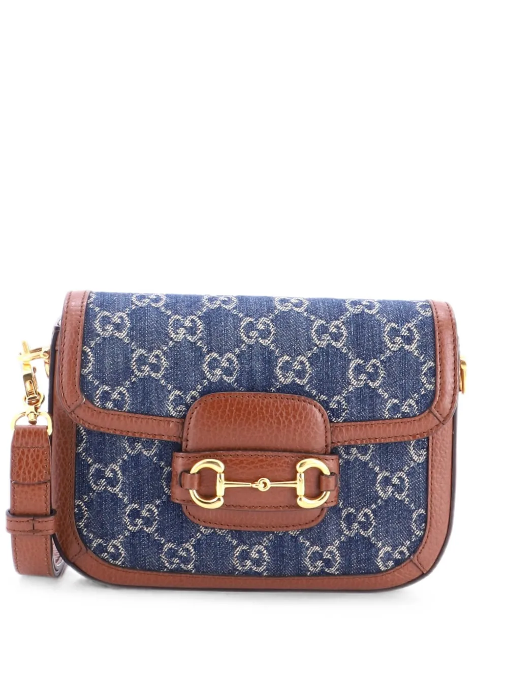 Gucci Pre-Owned Borsa a spalla Horsebit 1955 mini in denim GG - Blu