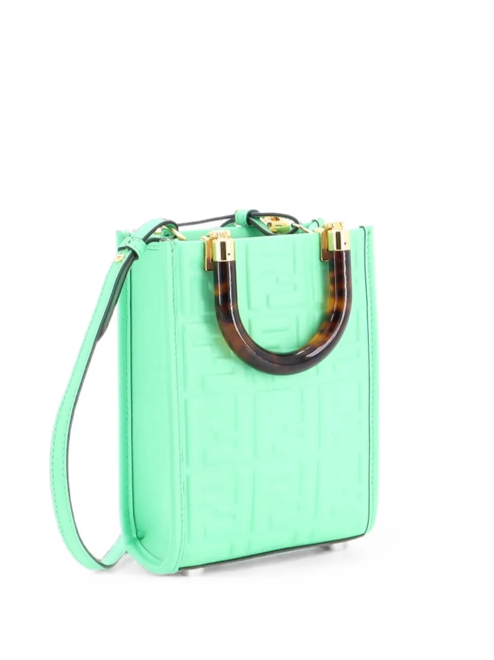 Fendi Pre-Owned Sunshine Shopper Zucca Embossed Leather Mini tote bag - Verde