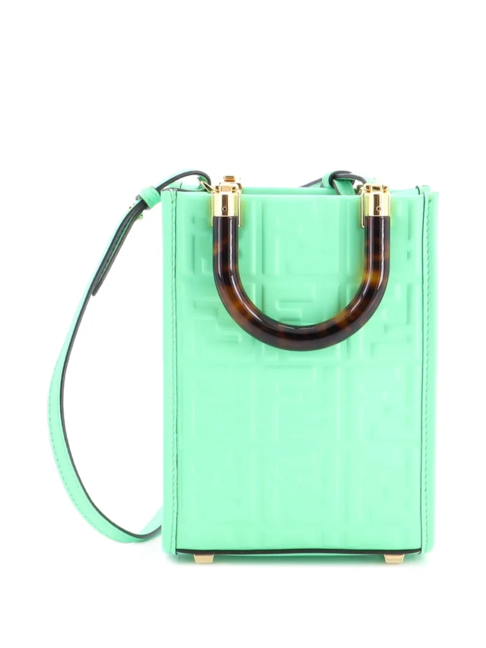 Fendi Pre-Owned Sunshine Shopper Zucca Embossed Leather Mini tote bag - Green