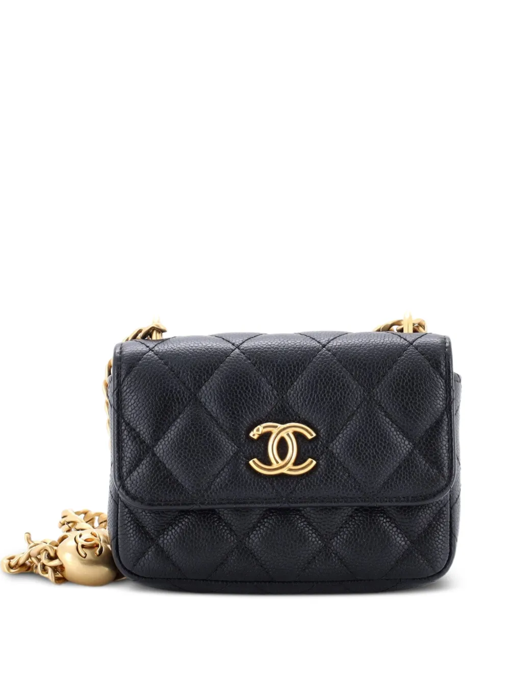 CHANEL Pre-Owned Sweet Heart Card Holder with Chain Quilted Caviar clutch bag - Black