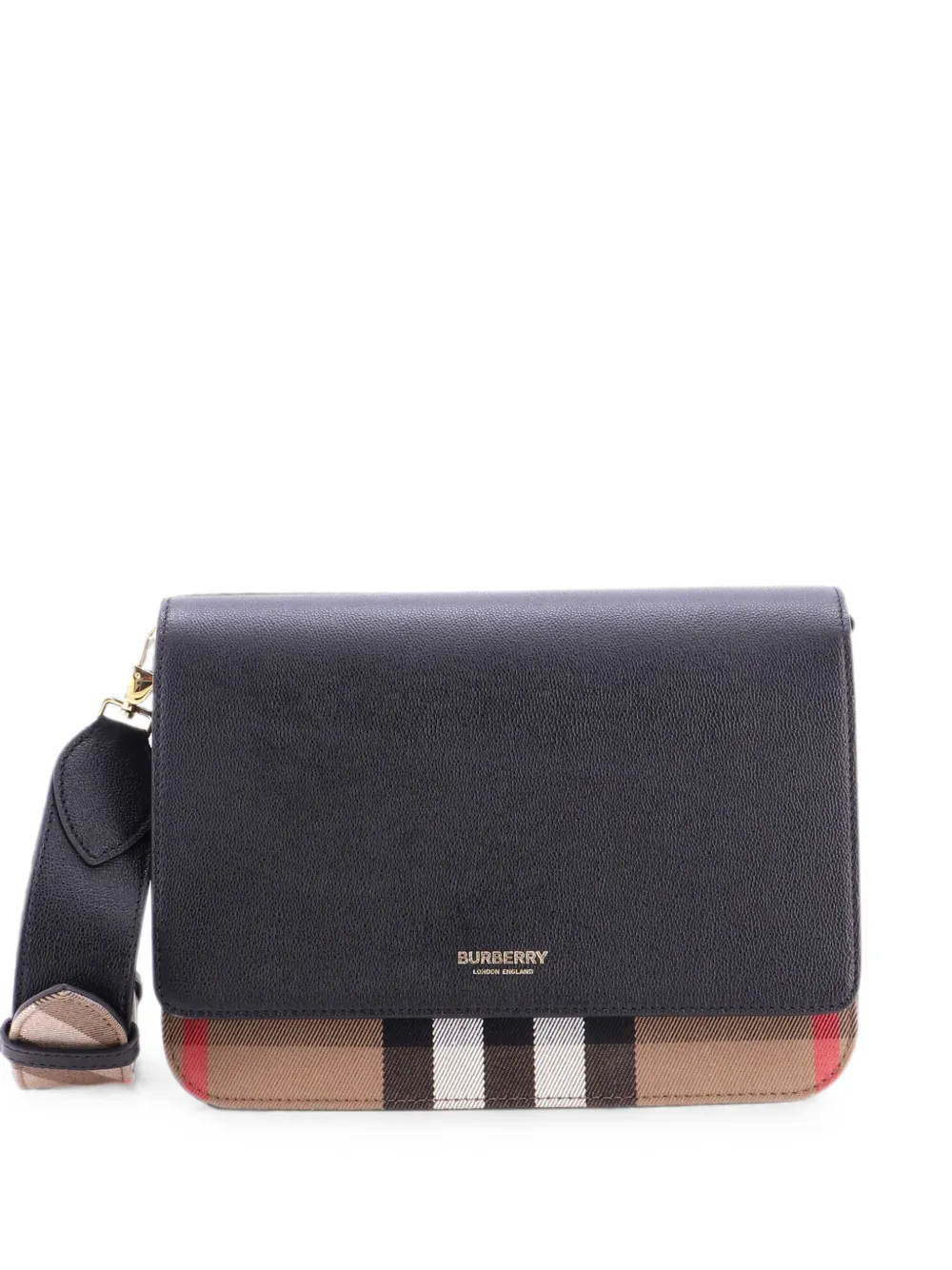 Burberry Pre-Owned Mackford Leather and House Check Canvas Small shoulder bag - Nero