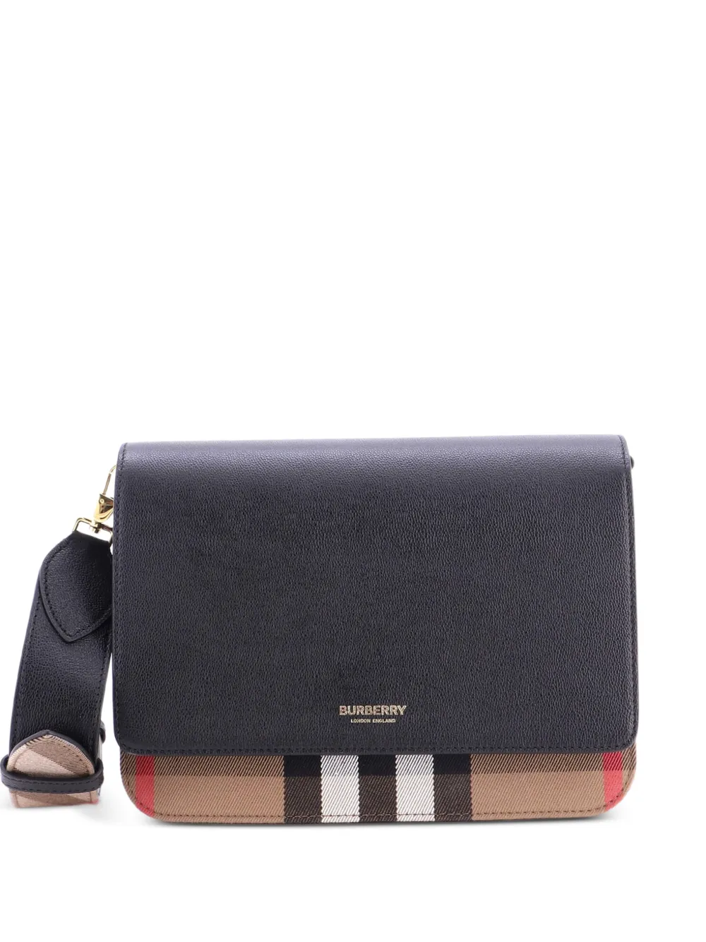 Burberry Pre-Owned Mackford Leather and House Check Canvas Small shoulder bag - Nero