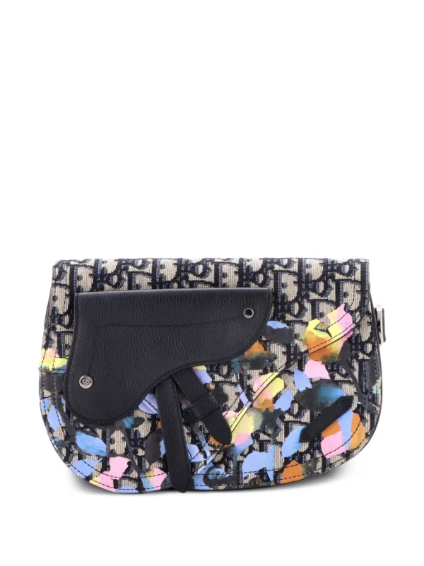 Dior Pre-owned Saddle Messenger Pouch Alex Foxton Floral Oblique Canvas Crossbody Bag in Blue