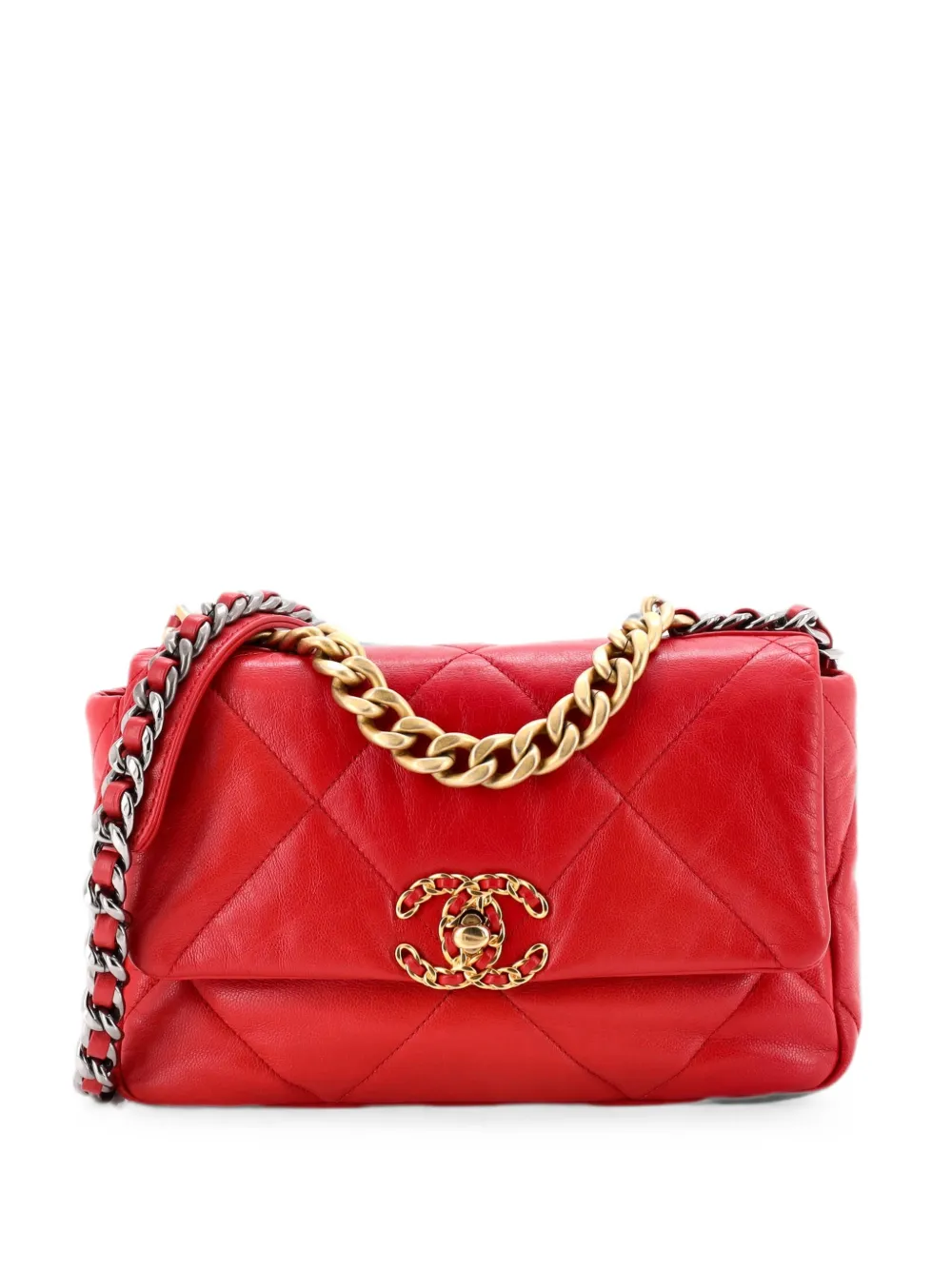 CHANEL Pre-Owned 19 Flap Bag Quilted Leather Medium crossbody bag - Rosso