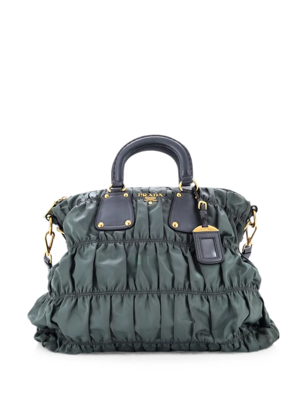 Prada Pre-Owned Gaufre Convertible Leather and Tessuto Large tote bag - Verde