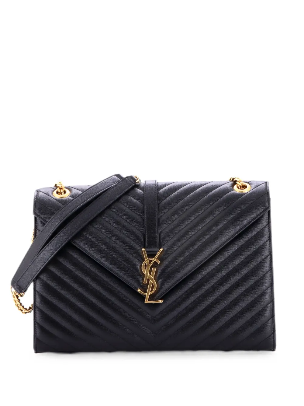 Saint Laurent Pre-Owned Classic Monogram Envelope Satchel Matelasse Chevron Leather Large shoulder bag - Nero