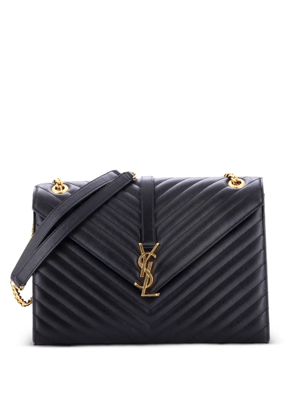 Saint Laurent Pre-Owned Classic Monogram Envelope Satchel Matelasse Chevron Leather Large shoulder bag - Nero