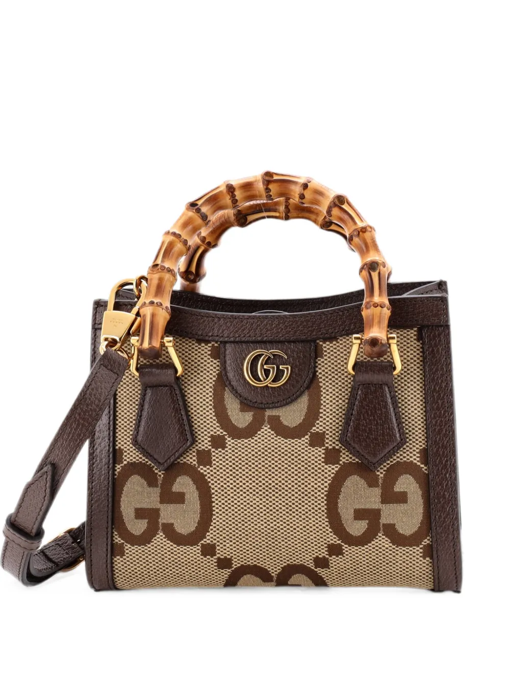 Pre-owned Gucci Diana Nm Bamboo Handle Tote Jumbo Gg Canvas Mini Shoulder Bag In Brown