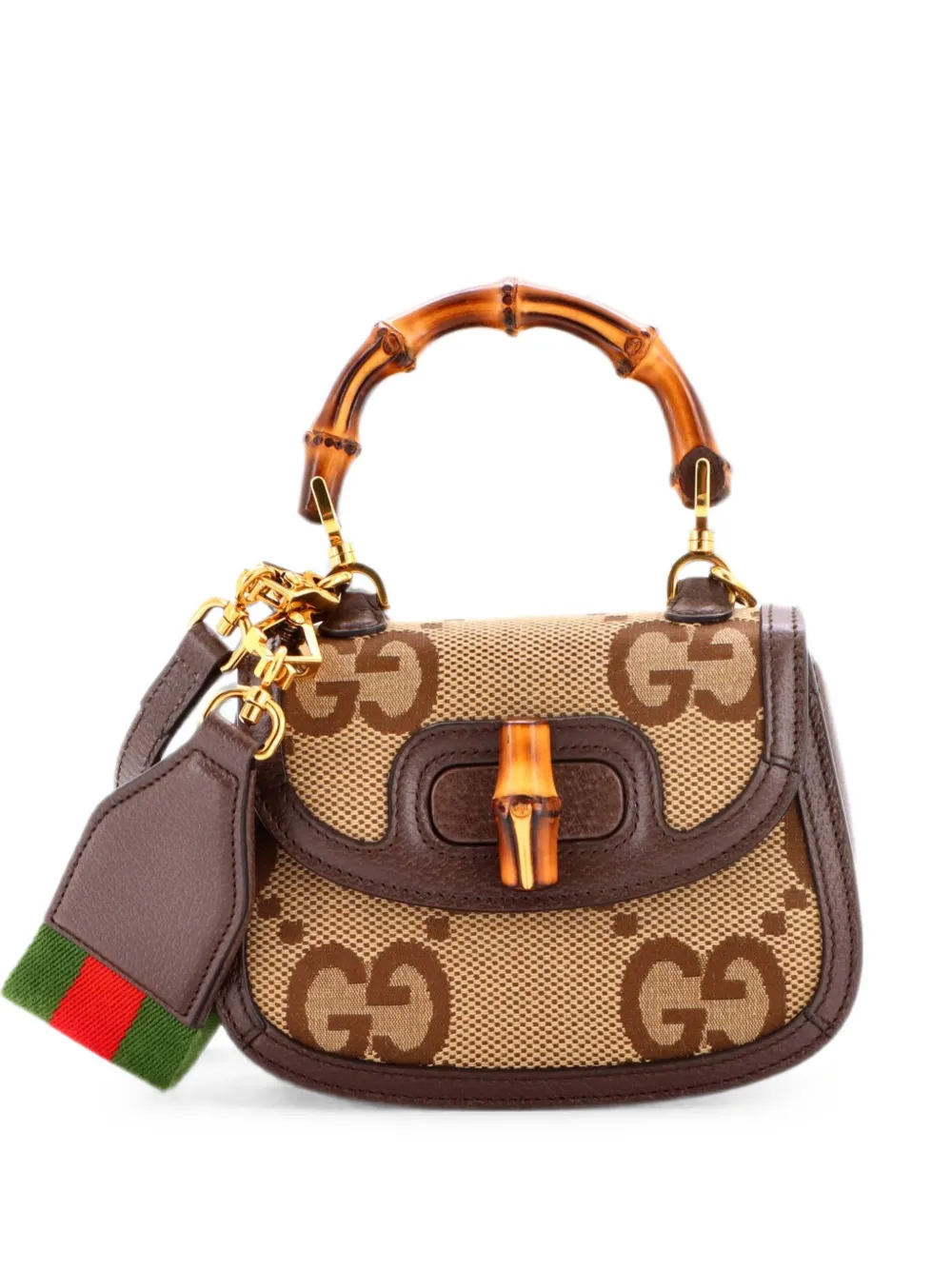 Gucci Pre-Owned Bamboo 1947 Top Handle Bag Jumbo GG Canvas Mini crossbody bag - Marrone
