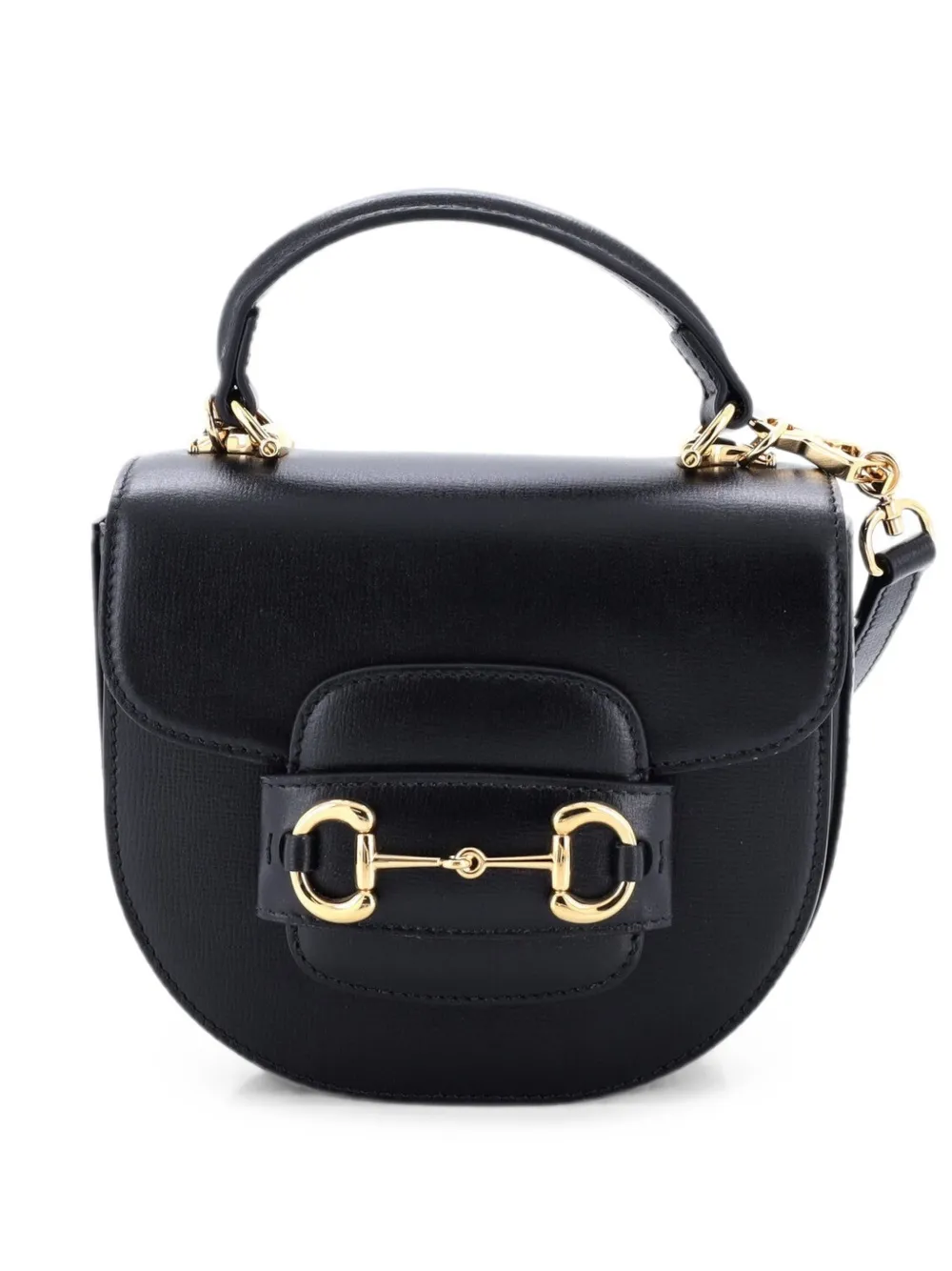 Gucci Pre-Owned Horsebit 1955 Rounded Top Handle Bag Leather Mini crossbody bag - Nero
