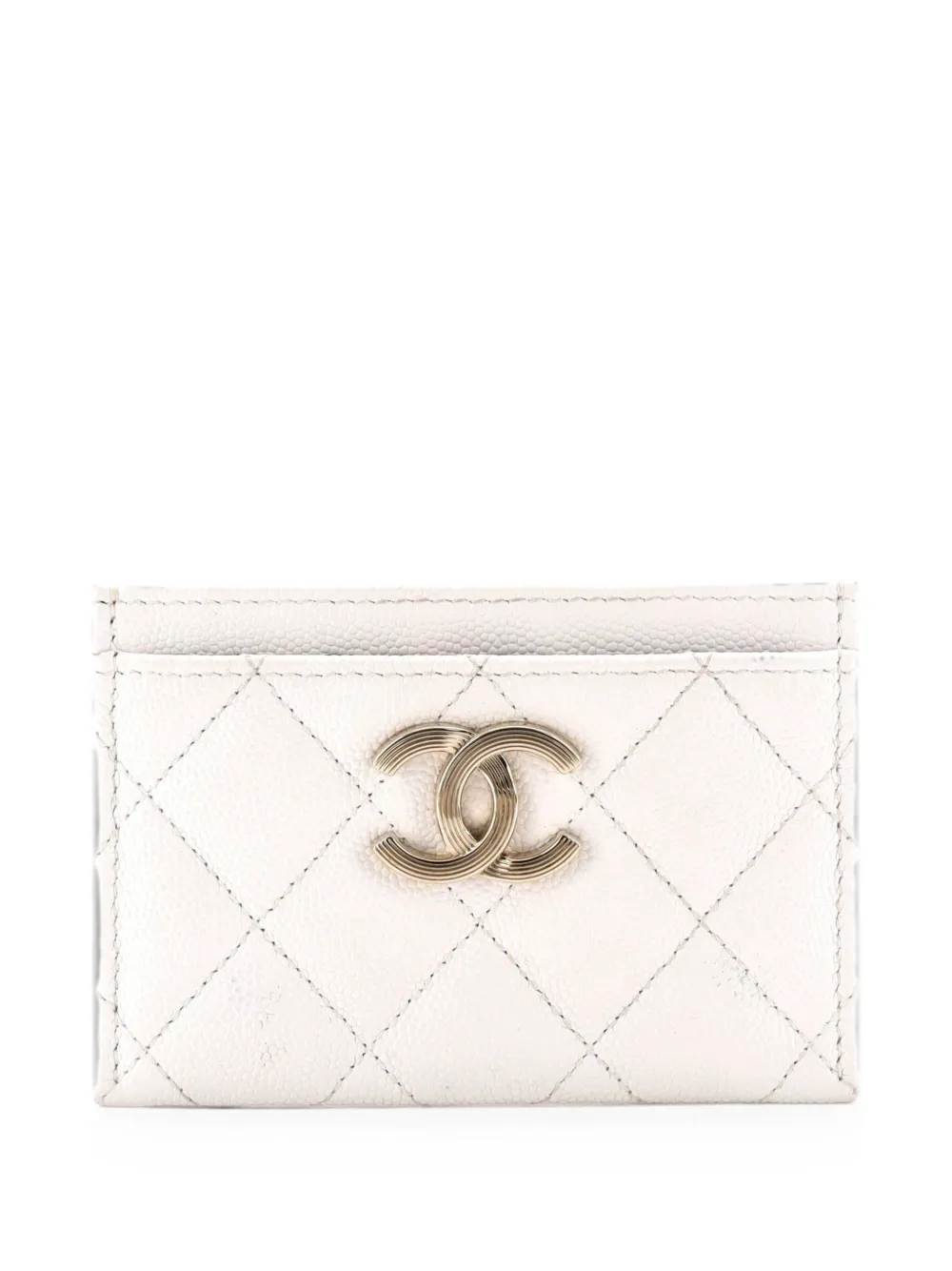 CHANEL Pre-Owned Portacarte trapuntato CC in pelle Caviar - Bianco