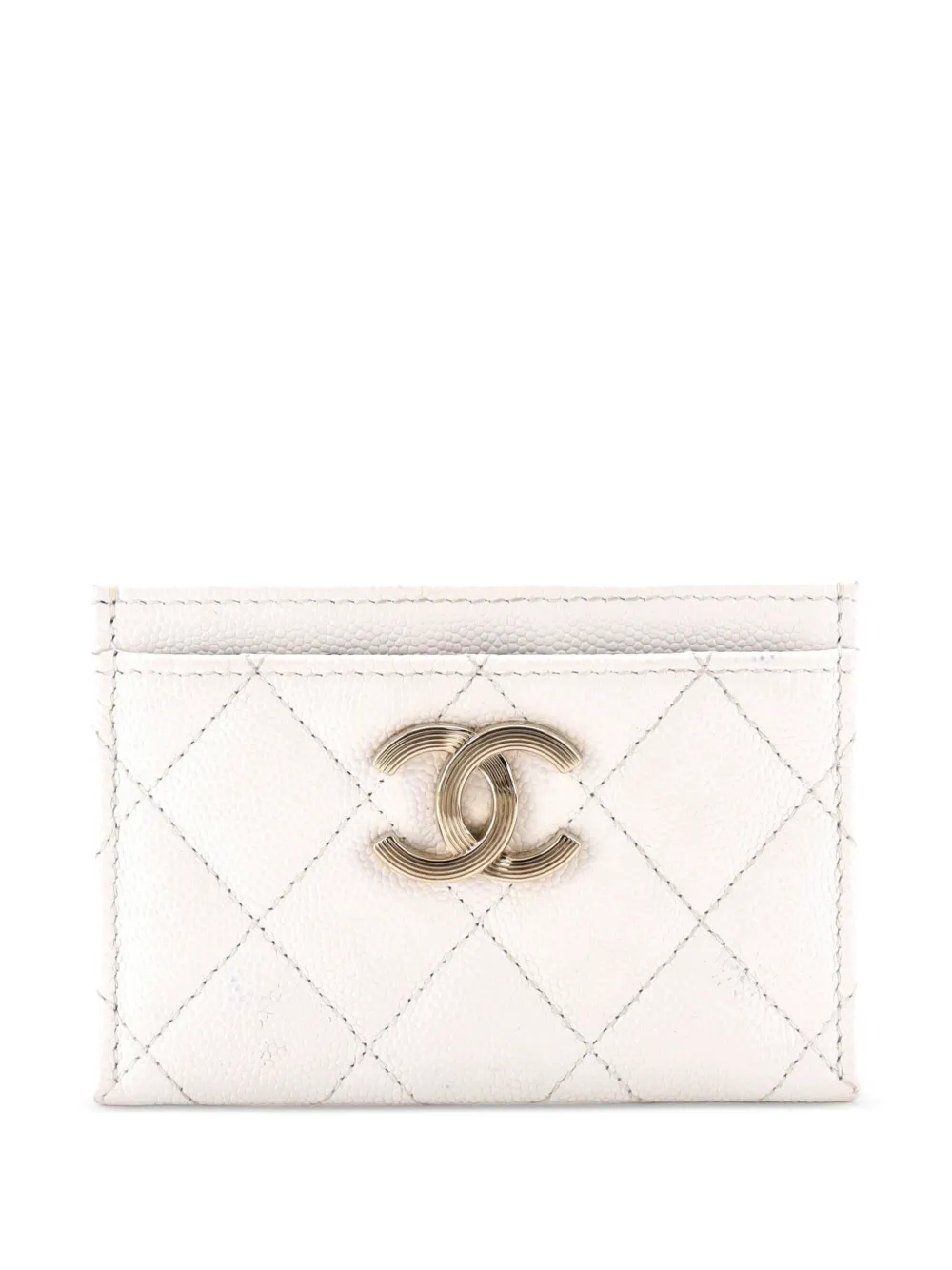CHANEL Pre-Owned Textured CC Quilted Caviar card holder - White
