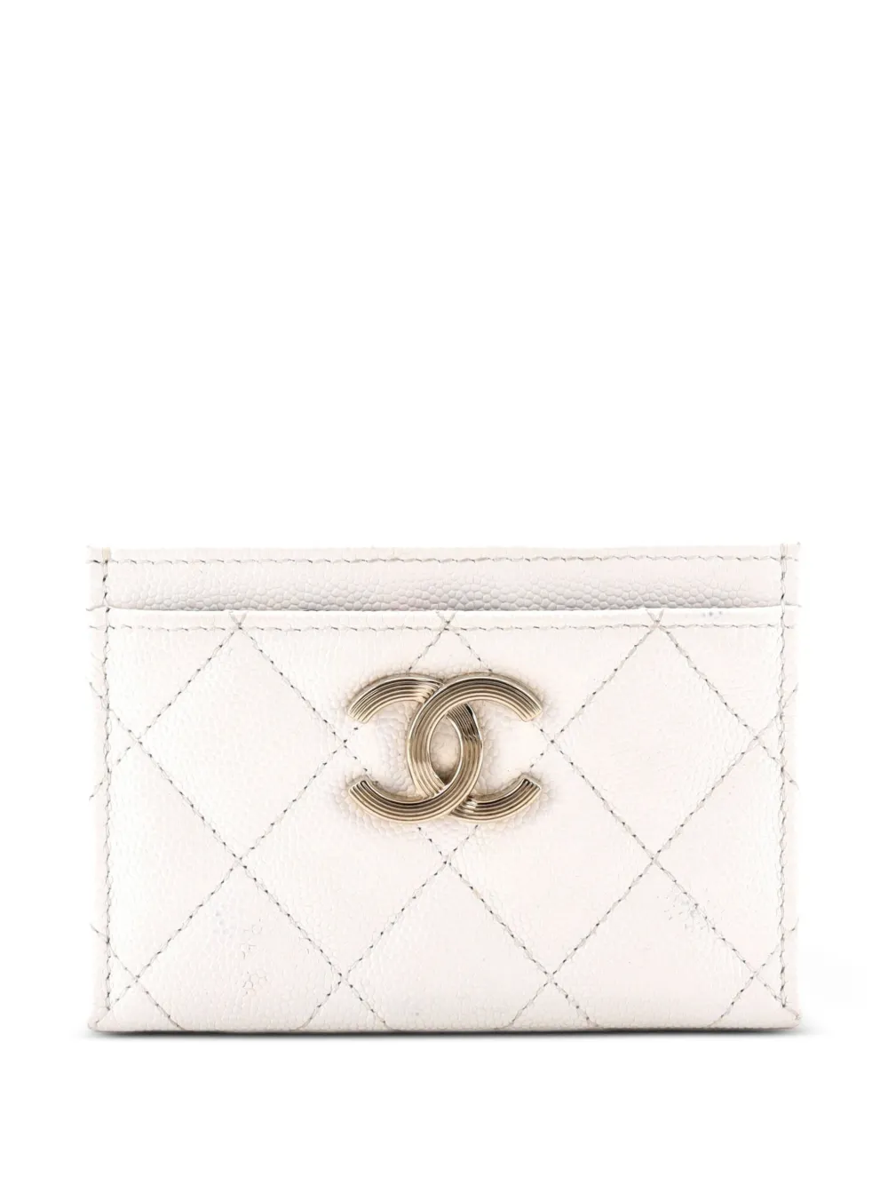 CHANEL Pre-Owned Portacarte trapuntato CC in pelle Caviar - Bianco